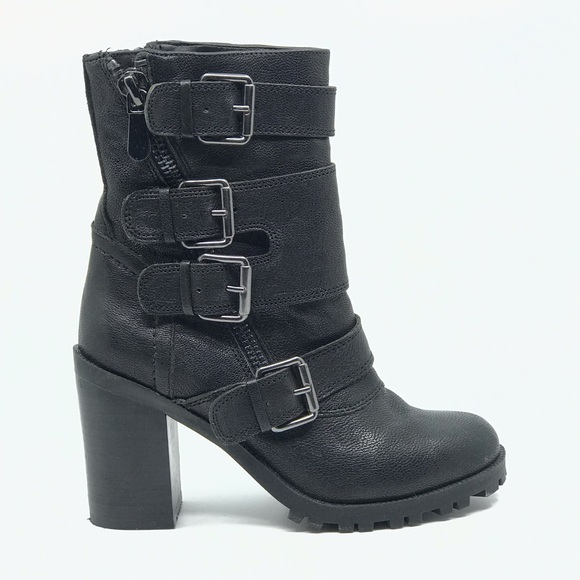 ALDO BLACK LEATHER MULTI BUCKLE BOOT - Picture 5 of 7